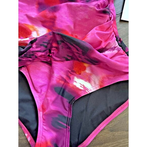 DKNY Women's Tie-Back Halter-Style one piece swimsuit Pink Multicolor Size Small - Picture 6 of 11